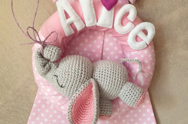 Fiocco nascita elefantino crochet